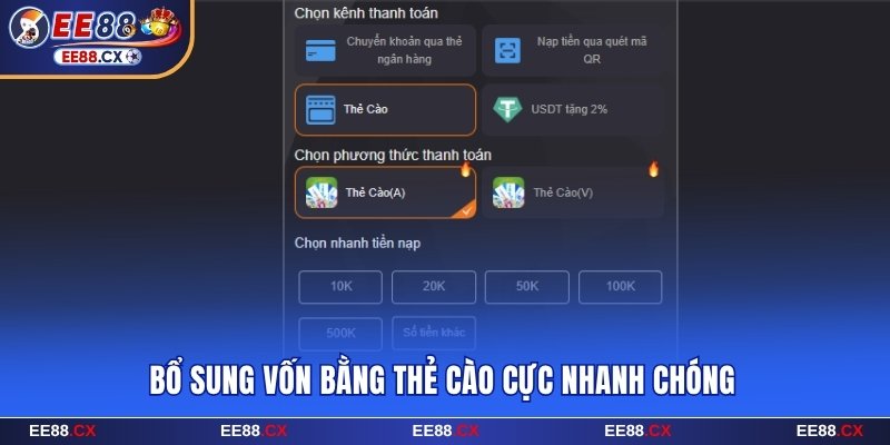  Nạp tiền EE88 bằng thẻ cào cực nhanh chóng