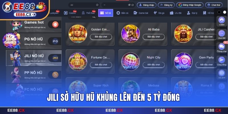 JILI nổ hũ EE88 sở hữu hũ khủng lên đến 5 tỷ đồng