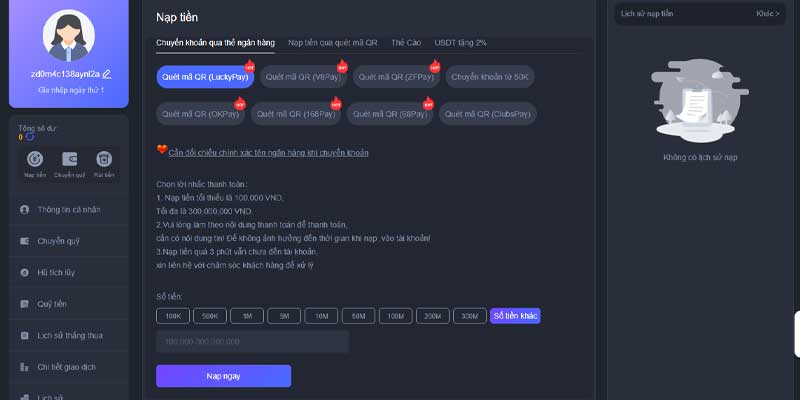 Nạp tiền EE88 bằng hình thức chuyển khoản