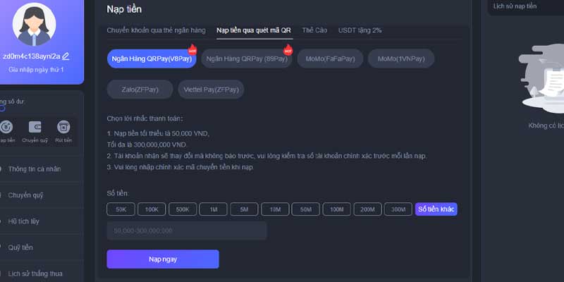 Nạp tiền EE88 bằng hình thức quét mã QR